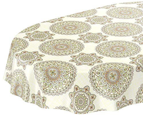 ANRO Tischdecke Wachstuch abwaschbar Wachstuchtischdecke Wachstischdecke Mandala Ornamente Grün-Creme Oval 220x140cm