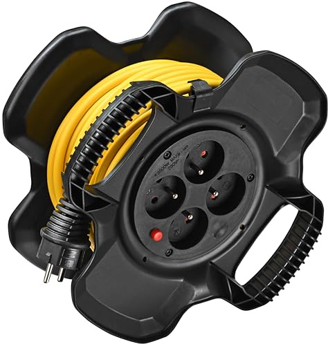 Brennenstuhl Kompakter Kabeltrommel X-GUM 4 Steckdosen (20 m, Verwendung im Innenbereich, hergestellt in Frankreich)