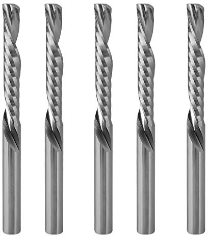 Timelee 4 mm Diametro gambo 4 mm Diametro tagliente 25 mm Lunghezza di taglio 1 flauto singolo flauto Downcut Fresa a spirale CNC Router Bit per acrilico, PVC, MDF e alluminio, confezione da 5