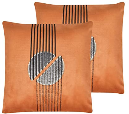 Beliani Conjunto de 2 Cojines Decorativos Naranja Terciopelo patrón geométrico 45 x 45 cm Cremallera Dormitorio Sala de Estar Glamour Ceropegia
