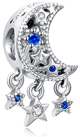 LaMenars Mond und Sterne 926 Sterling Silber Charms mit Cubic Zirkonia Anhänger für Europa Charm Armbänder, Weihnachtsgeschenke für Frauen Mädchen Armband und Halskette