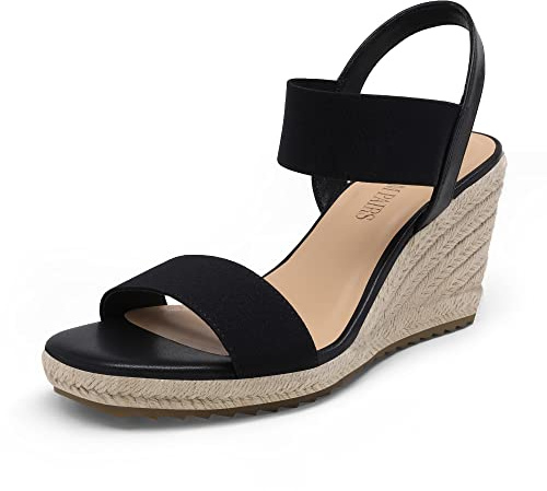 DREAM PAIRS Sandales Femme Compensées Été Confortables Espadrilles à Talon Compensé, Bride Élastique, Antidérapantes, Faciles à Enfiler