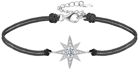 F.ZENI Silberarmband für Frauen Nordstern 925 Sterling Silber Einstellbar Freundschaft Geflochtenes Armband Mädchen Schmuck Geschenkbox