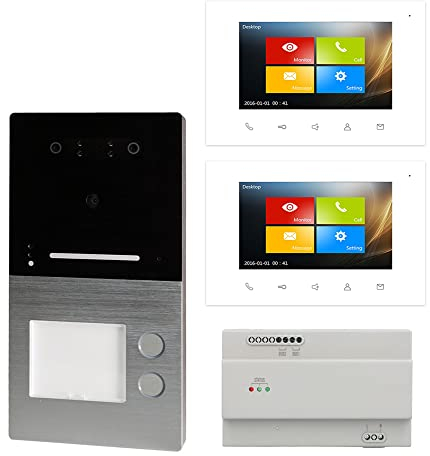 Voxura Domo Video Türsprechanlage Gegensprechanlage 2-Familien Komplett Set Außenstation Touchscreen Gesichtserkennung Face ID Aufputz