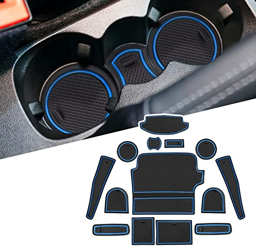 LFOTPP For Fiesta MK8 Car Non-Slip Rubber Mats (For Right Hand Drive), Car Door Slot Mat, Cup Holder Mat Armrest Center Consoles Interior Decoration 14pcs (Blue)