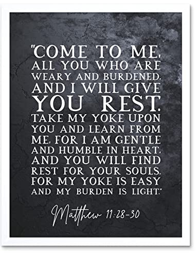 Artery8 Matthew 11:28-30 Come to Me All You Who Are Weary I will Give You Rest Christian Bible Verse Quote Scripture Typography Art Print Framed Poster Wall Decor 12x16 inch