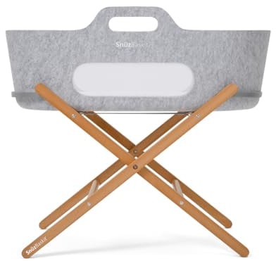 Snuz Baskit Babykorb mit Matratze & Ständer, leichtes Stubenwagenset für Neugeborene bis 6 Monate, stilvolles & vielseitiges Design für Zuhause oder Reisen, Hellgrau & Natur