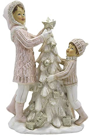 Clayre & Eef Figur Kinder 20 cm Rosa Weiß Polyresin Wohnaccessoires