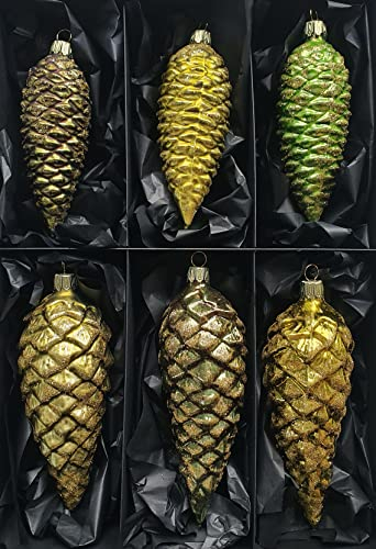 Thüringer Christbaumschmuck Exclusiv Grün Olivgrün Zapfen 12+16cm Handarbeit Germany 6er Set