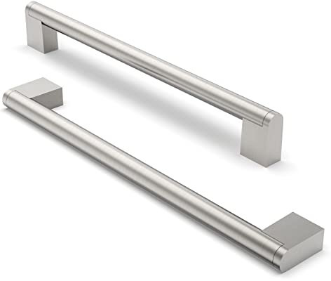 FURNIWARE 10 Pack Cabinet Pulls, Hardware Drawer Handles, Stainless Steel Kitchen Cabinet Door Handles Pull, Brushed Nickel-224mm(8.8 Inch) Hole Center