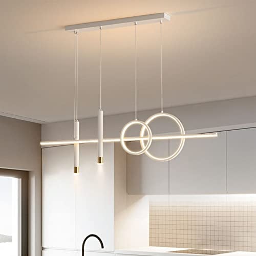 Moderne LED Pendelleuchte Esstisch Hängelampe Dimmbar Mit Fernbedienung Esszimmer Hängeleuchte Esszimmer Pendellampe Höhenverstellbar Kronleuchter für Wohnzimmer Büro Hängeleuchte (Weiß, 120cm)