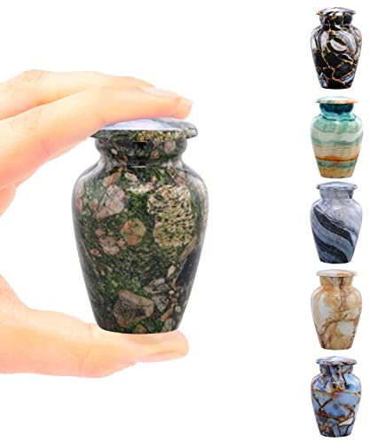 Kleine Urne für menschliche Asche – Marmor-Finish, Gedenkurne aus Metall – Mini-Urne für Haustierasche – handgefertigte Gedenkurne – Beerdigungsurnen mit Samtbeutel (Smaragdgrün-Naturstein)