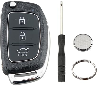 3 Tasten Fernbedienung Klapp Schlüsselgehäuse Kompatibel für Hyundai i20 i30 ix20 ix35 Tucson Santa Fe (Mit Batterien)