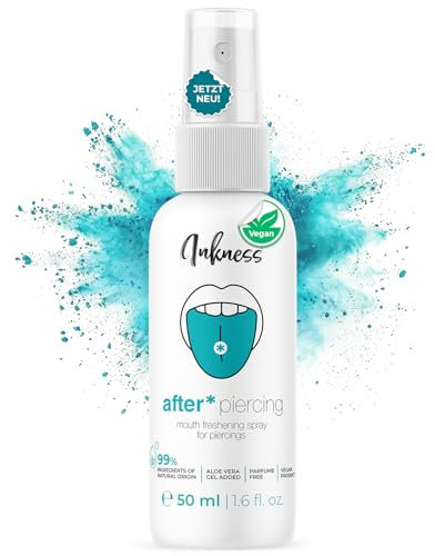Inkness Mundspray für Piercing - Piercingpflege mit Aloe Vera & Chlorhexidin | 99% natürlich | Parfümfrei | Vegan | Piercing Pflege für optimale Mundhygiene | Mundpflege bei Oralpiercing (50ml)