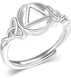CUPENDA Nüchternheit Ring der Anonymen Alkoholiker 925 Sterlingsilber AA Offene Ringe Schmuck mit Symbolen der Genesung für Damen