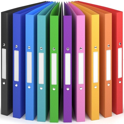 ACROPAQ - 10 x Ring Binder A4 - Flexible A4 Folder Files for 100 Pages, Binders with 2 Rings, Spine Width 2.5 cm, Rainbow ‘Nature’ Color Collection - Slim Binder, School Folder, Plastic Folder