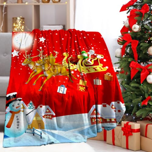 HZVRTN Weihnachtsdecke, Flanell, wendbar, für Kinder, Kinder, Jugendliche, Erwachsene, Weihnachtsmann, flauschig und bequem, für TV und warm, Bett und Sofa, Decke (Weihnachten H, 150 x 200 cm)