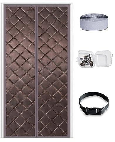 DarkSwan Customizable Magnetic Thermal Insulated Door Curtain, Upgraded Thick Thermal Fabric Door Cover, Soundproof Door Cover Attic Door Insulation Cover,Brown