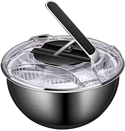 Centrifuga per insalata in acciaio inox, centrifuga grande per lavatrice per insalata per frutta e verdura, con manovella e impugnatura girevole, insalatiera da 3,5 litri, lavabile in lavastoviglie