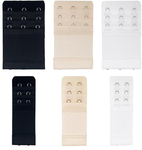 Rseuphiee 6 Stück BH-Verlängerer, 3 Reihen 2 Haken 3 Haken, Bra Extender Weich, bequem und dehnbar, BH Verschluss Elastischen Geeignet für Frauen Damen (Schwarz, Weiß, Hautfarbe)