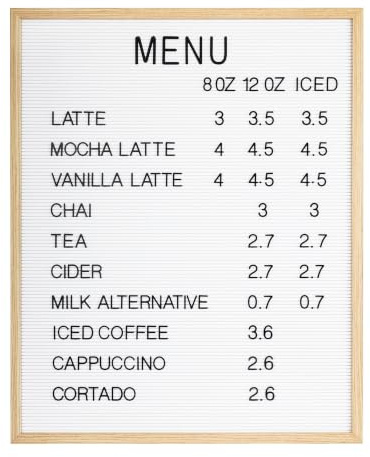 C CRYSTAL LEMON Großes Letterboard-Premium Menütafel mit Buchstaben-Weißes Filz Letterboard groß schwarzen Kunststoffbuchstaben-Langlebige Retro Vintage Brieftafel für Restaurants, Cafés, Pubs-61 x