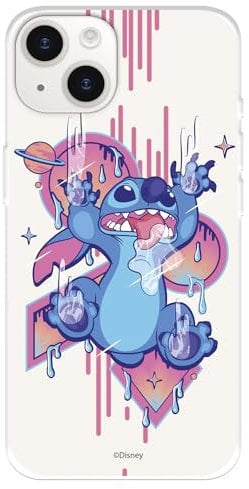 Case Compatible with iPhone 15 Plus Official Disney Stitch Graffiti Phone Case, Cell Phone Transparent Silicone Case to Protect Your Mobile Phone with Official Licence by Lilo & Stitch