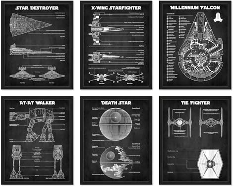 BigWig Prints - Star Wars Wandkunst-Blupausen – Star Wars Geschenke, Star Wars Poster-Set, Star Wars Poster für Wände, Star Wars Kunst, Star Wars Dekor, StarWars Poster für Männer – ungerahmt 6 Stück