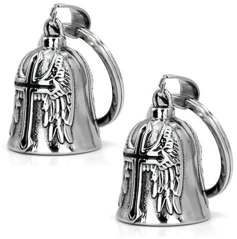 VOSSOT 2 Stück Guardian Bell Motorrad Glöckchen, Glocke Glücksbringer, Biker Bell Motorrad Glöckchen, Motorradglocke Schlüsselanhänger Bells Biker Glocke,Klingel Aufhängung Motorrad-schutzglocke