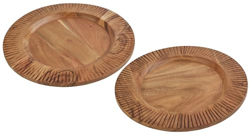 Fitz and Floyd Caleb - Juego de 2 platos de madera de acacia, color marrón