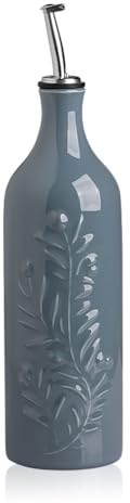Sweejar Home Large Ceramic Olive Oil Dispenser Bottle, 700ml Relief Opaque Oil Cruet Protects Oxidation, Bottle for EVOO, Vinegar, Soy Sauce, Fog Blue