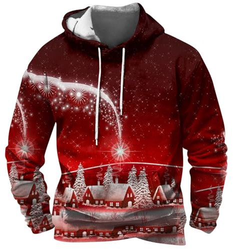 Weihnachten Hoodie Herren Freizeit Lustig Fashion Pullover Trendy Kaninchen Vintage (Deep Red, M)