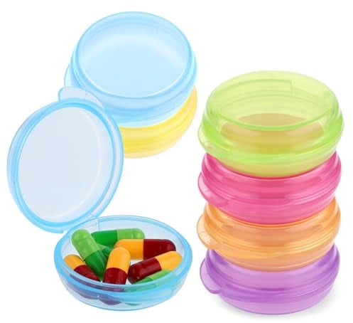 WLLHYF 7 pcs Small Pill Box Daily Mini Pill Organizer Travel Pill Case Portable Plastic Storage Containers for Pocket Purse Medicine Vitamin Dispenser Earplug Case(Colorful)