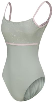ModLatBal Damen Camisole Ballett Tanztrikot für Erwachsene Gymnastik Bodysuit mit verstellbaren Trägern, Grün/Spitze, M
