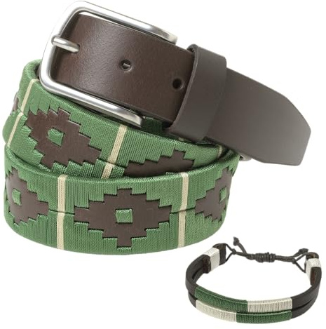 PELPE Argentinischer Ledergürtel mit passender Schnur und Lederarmband. Auf Leder gestickter Gürtel für Männer und Frauen. Argentinische Pologürtel