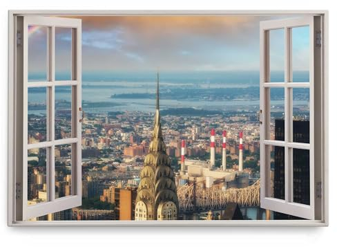 Wandbild 120x80cm Fensterbild New York Skyline USA Megacity Hochhäuser Empire