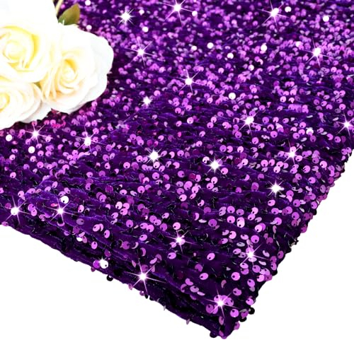 MODFUNS Lila Paillettenstoff von The Yard 91 cm Samt Pailletten Stoff Dicker Meerjungfrau Glitzer Funkelnder Stoff Schimmer Stoff zum Nähen Dehnbarer Stoff für Kleidung Hochzeit Event Party Dekoration