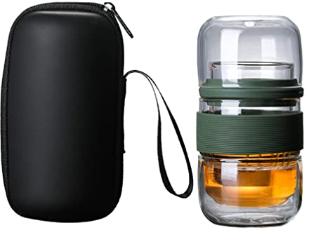 TJLVYCNB Juego de té de Viaje, Vaso de té de Vidrio, Botella infusor, Taza de Viaje portátil Todo en uno con Estuche de Transporte for Bebidas de té y café