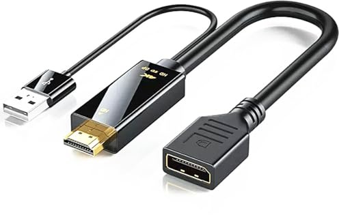 H.May HDMI to DisplayPort Cable,4K@60Hz H DTV to DP 3840 * 2160,Audio-video Synchronisation,1.8M / 0.23M,Compatible with Computer, Set Top Box, Laptop, PS5/4, Projector, TV, (0.23 metres, DP Female)