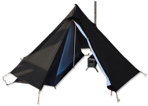 Tente Gonflable Camping étanche extérieur Tente Double Couche Ensemble Poêle à Bois Unique Tente de cheminée Tente de Camping Grande Tente (Noir B)