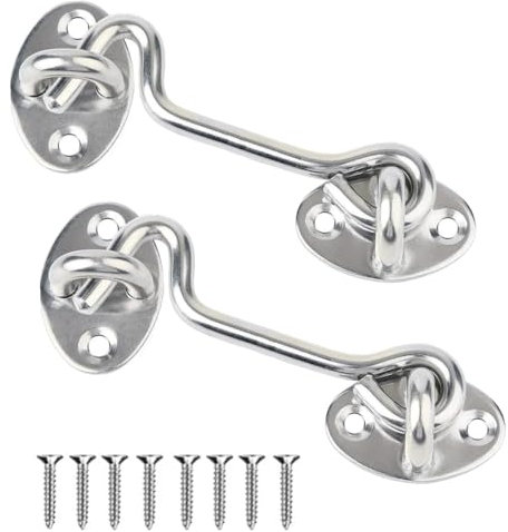 JJiaoLinin Gancho de Puerta y Pestillo de Ojal, 2 Pcs Gancho de Ventana,Gancho de Cabina, Cerrojo de Acero Inoxidable con Tornillos Para Ventanas Puertas Ojo Puerta Pestillo(10cm)