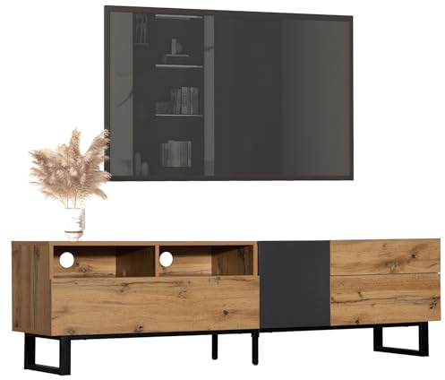 Moollyfox Mobile per TV con venature di legno, 180 cm, design ergonomico, colore: nero/antracite