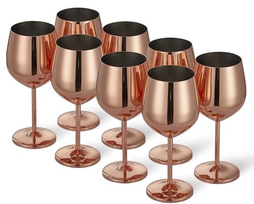 Oak & Steel - 8 Edelstahl Weingläser Geschenkset (540ml) - Roségold/Kupfer - Robust & Unzerbrechlich - Tragbar für Reisen, Camping, Outdoor, Picknicks