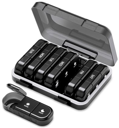 ONTERATE Wochen Tablettenbox für 3-mal Täglich, Große Pillenbox für 7 Tage, Tragbare, Feuchtigkeitsgeschützte Pillendose mit 21 Fächern, Reise Tablettenbehälter für Vitamine (Schwarz)