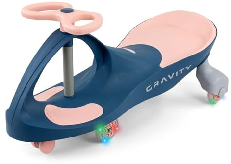 Milly Mally Gravity Ride-On - Schwerkraft-Fahrzeug für Kinder ab 3 Jahren mit leuchtenden LED-Rädern, Robuste Konstruktion, Komfortabler Sitz (Navy Pink)