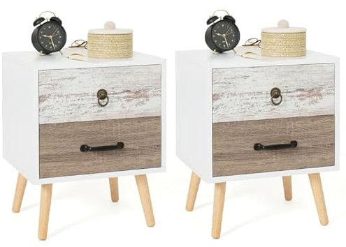 IDMarket - Lot de 2 Tables de Chevet Bahia 2 tiroirs scandinave