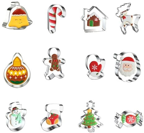 Juego De Cortadores De Galletas Navideñas, 12 Piezas Cortadores De Galletas Navideñas De Acero Inoxidable Para Galletas Fondant, Pastelería, Decoración De Pasteles