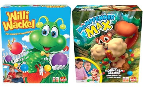 Goliath Toys Set mit 2 Spielen: WILLI WACKEL + Mampfender Max – Spiel für Kinder ab 4 Jahren, Brettspiel für 2 bis 4 Spieler