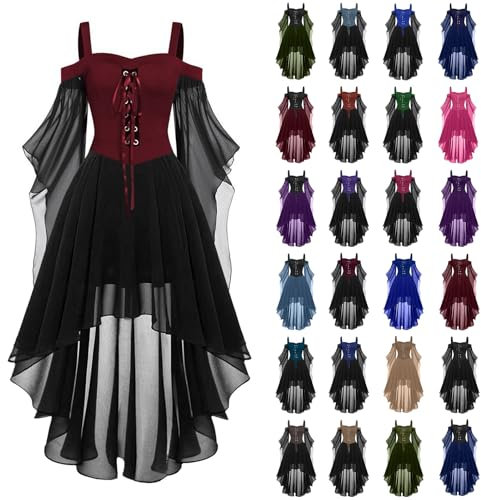 YAOJIWANG Gothic Sling Kleid - Halloween Sexy Neon Fledermaus Gürtel Mittelalter Renaissance Vintage Punk Cosplay Kleidung Karneval Ballkleid Cocktailkleid Geschenk