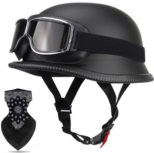 Labzaa Vintage Deutsche Motorrad Halbschalenhelm mit ECE, Retro Half Öffnen Jethelm mit Schutzbrille für Bike Cruiser Chopper Moped Scooter ATV Männer und Frauen Helm A XXL