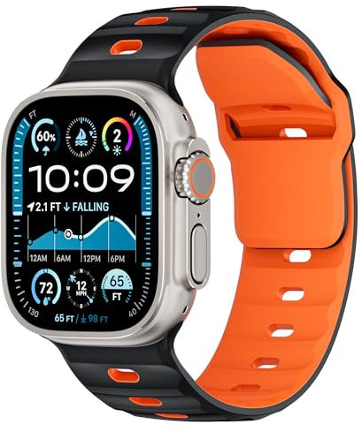 Sport Straps for Apple Watch Ultra 2 Strap 49mm 46mm 45mm 44mm 42mm for Apple Watch Straps for Men,Silicone Rugged Waterproof Wide Band Two-Tone Wristbands iwatch Series 10 9 8 7 6 5 4 SE 3 2 1
